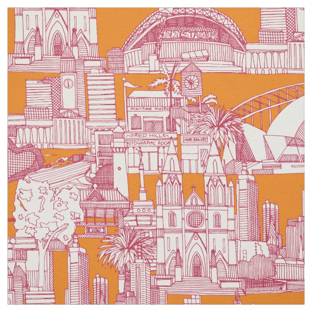 Australia toile de jouy viva magenta satsuma stoff (Muster)