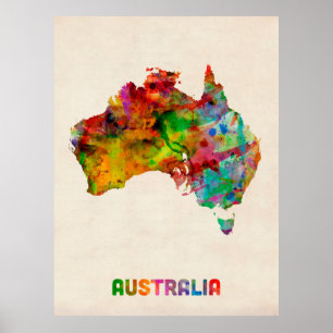 Australia Watercolor Map Poster