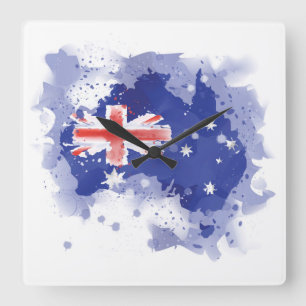 Australia Watercolor Map Quadratische Wanduhr