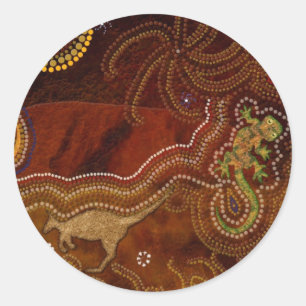 Australian Aboriginal Style Kangaroo & Gecko Runder Aufkleber