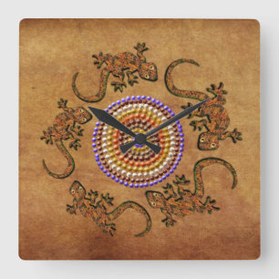 Australian Aborigine Dreamtime & Animals Quadratische Wanduhr