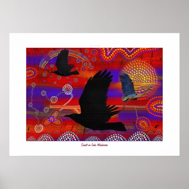 Australian Aborigine-thematied Sunset on a Lake Poster (Vorne)