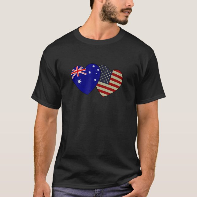 Australian American Couple Heart Love Flag Valenti T-Shirt (Vorderseite)