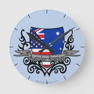 Australian-American Shield Flag Runde Wanduhr