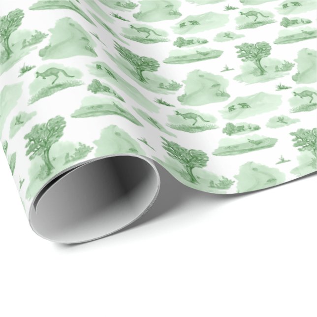 Australian Animal Toile (Green) Geschenkpapier (Rolleneckpunkt)