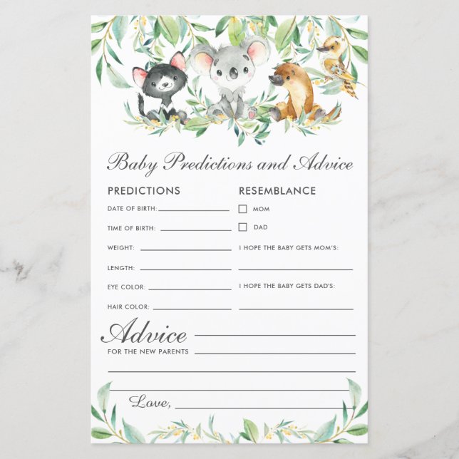 Australian Animals Baby Predictions and Advice (Vorderseite)