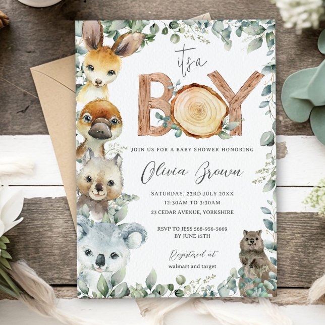 Australian Animals Greenerity Wood Boy Baby Shower Einladung (Von Creator hochgeladen)