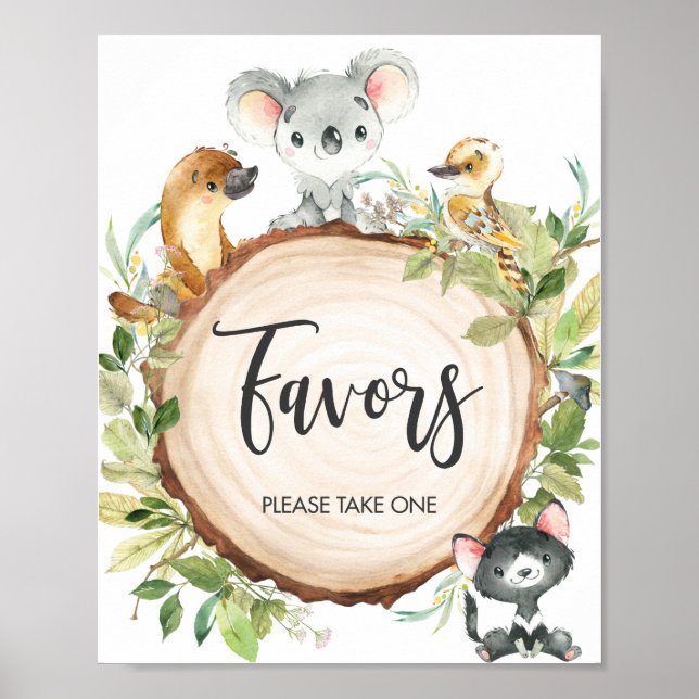 Australian Animals Greenery Baby Shower Favorits Poster (Vorne)