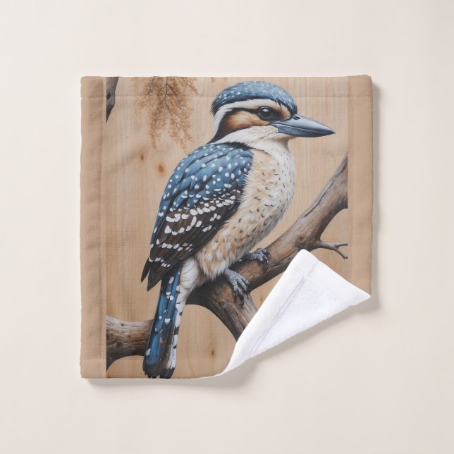 Australian Blue Kookaburra in a Tree Wildlife Art Badhandtuch Set (Waschlappen)