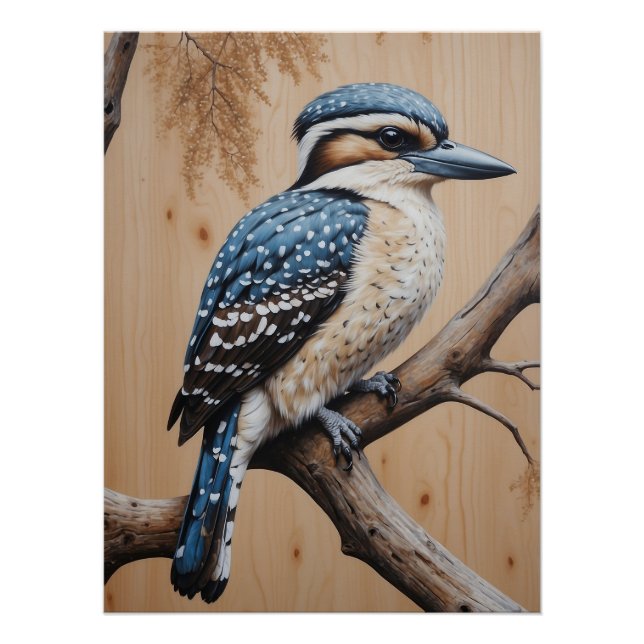 Australian Blue Kookaburra in a Tree Wildlife Art Poster (Vorderseite)