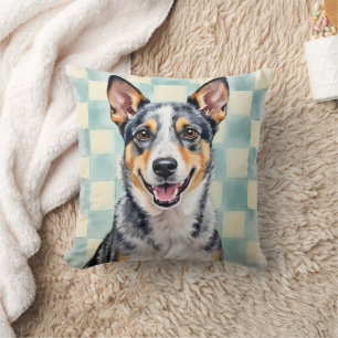 Australian Cattle Dog Aquarell Karomuster Kunst Kissen