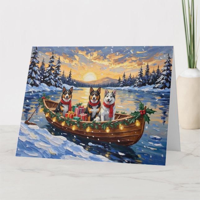 Australian Cattle Dog Christmas Boat Holiday Karte (Vorderseite)