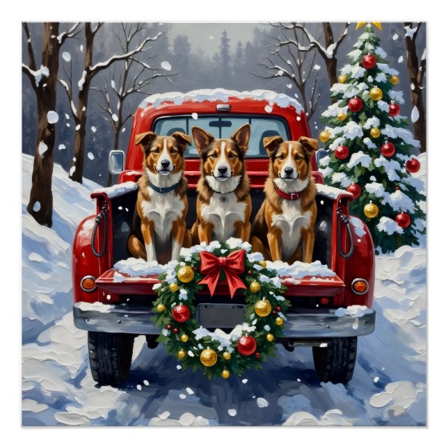 Australian Cattle Dog Christmas Red Truck Holiday Poster (Vorderseite)
