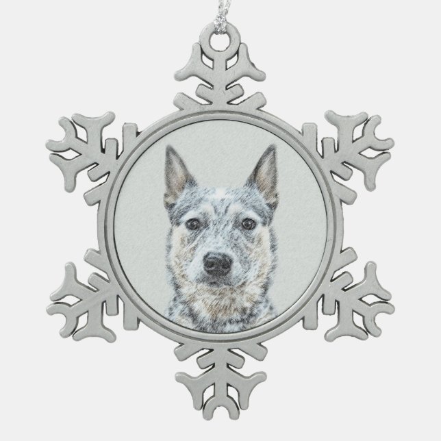 Australian Cattle Dog Painting - Niedliche Origina Schneeflocken Zinn-Ornament (Vorderseite)