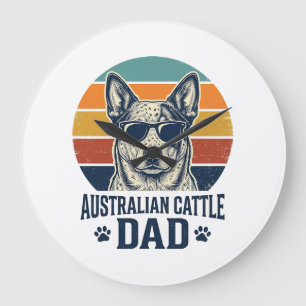 Australian Cattle Dog Papa Vintage Sonnenuntergang Große Wanduhr