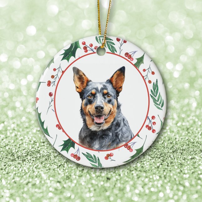 Australian Cattle Dog Red Berry Holly Border Keramik Ornament (Von Creator hochgeladen)