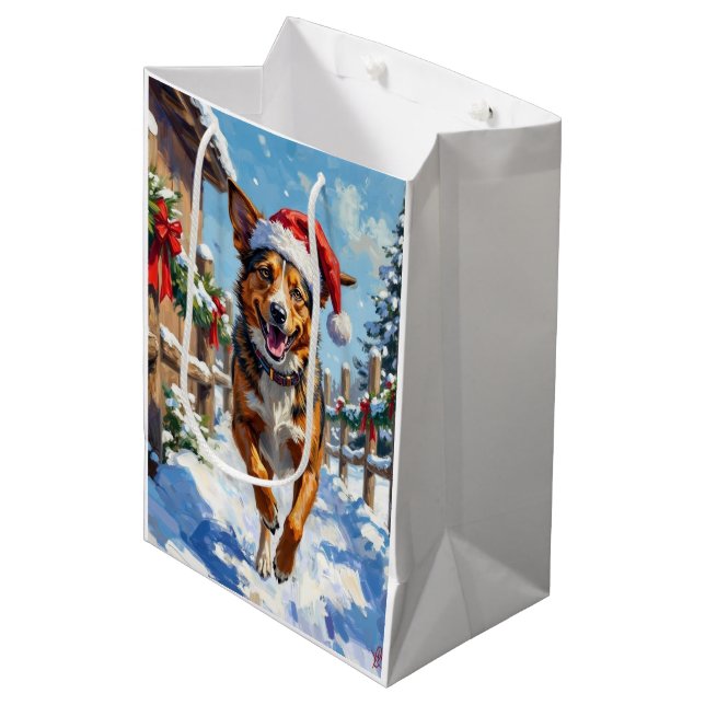 Australian Cattle Dog Red Heeler Christmas Mittlere Geschenktüte (Vorderseite Schrägansicht)