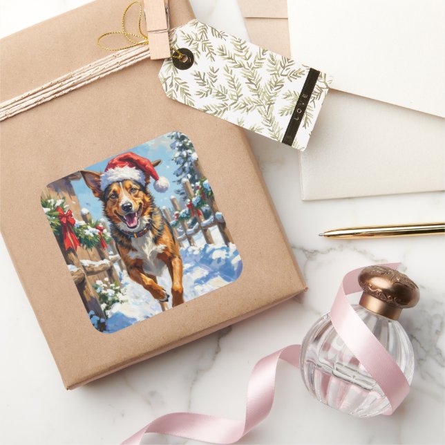 Australian Cattle Dog Red Heeler Christmas Quadratischer Aufkleber (Schenken)