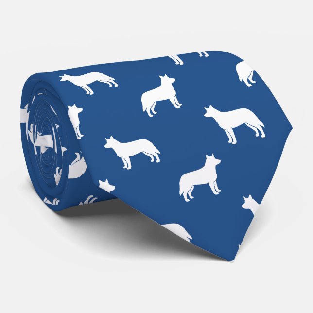 Australian Cattle Dog Silhouettes Pattern Blue Krawatte (Gerollt)
