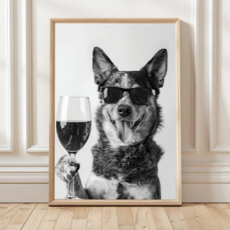Australian Cattle Dog und Wein-Wandkunst, Schwarz  Poster