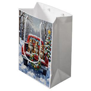Australian Cattle Dog Weihnachten Rotes Lastwagen  Mittlere Geschenktüte