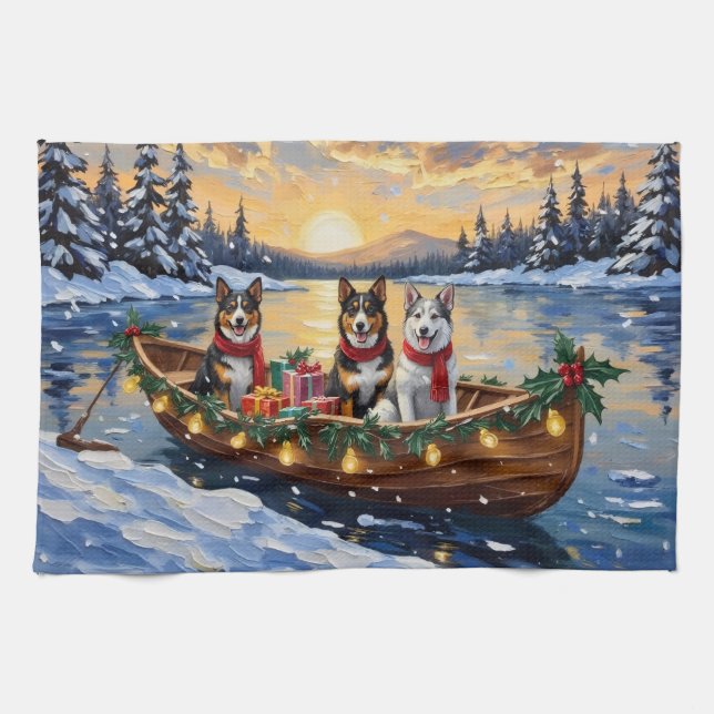 Australian Cattle Dog Weihnachtsboot Urlaub Geschirrtuch (Horizontal)