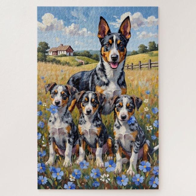 Australian Cattle Dog Wildflower-Feld-Kunst Puzzle (Vertikal)