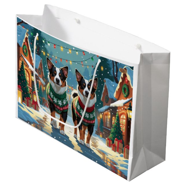 Australian Cattle Dogs Christmas Snow Holiday Große Geschenktüte (Vorderseite Schrägansicht)