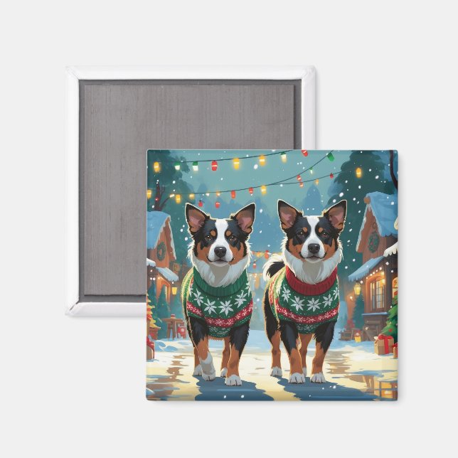 Australian Cattle Dogs Christmas Snow Holiday Magnet (Vorderseite/Rückseite)