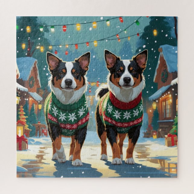Australian Cattle Dogs Christmas Snow Holiday Puzzle (Vertikal)