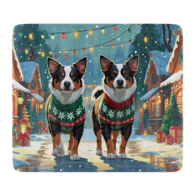 Australian Cattle Dogs Christmas Snow Holiday Schneidebrett (Vorderseite)