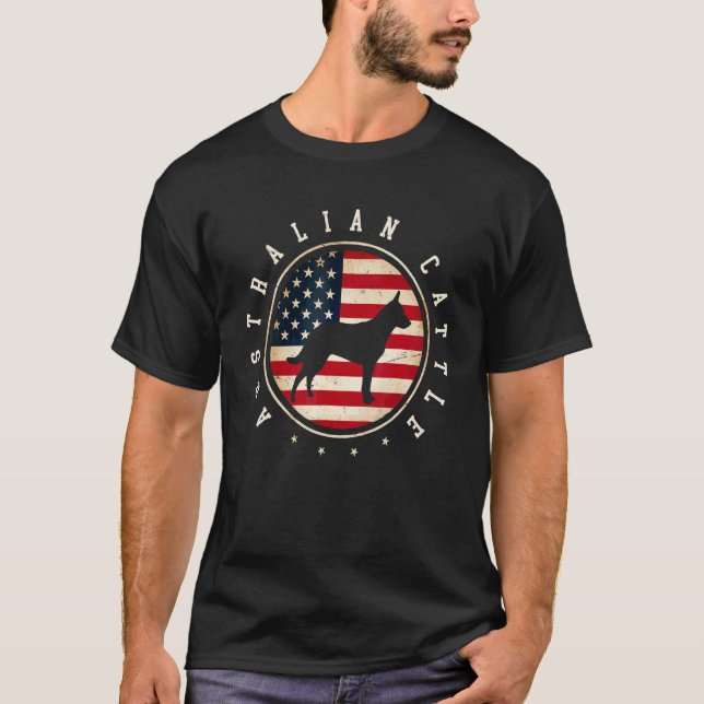 Australian Cattle USA-Flagge 4. Juli Hundemutter V T-Shirt (Vorderseite)
