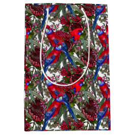 Australian Crimson Rosella und Wildblume Muster Mittlere Geschenktüte