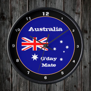Australian Flag designe & G'day Mate, Australien Runde Wanduhr