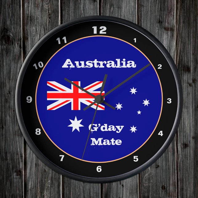 Australian Flag designe & G'day Mate, Australien Runde Wanduhr (Von Creator hochgeladen)