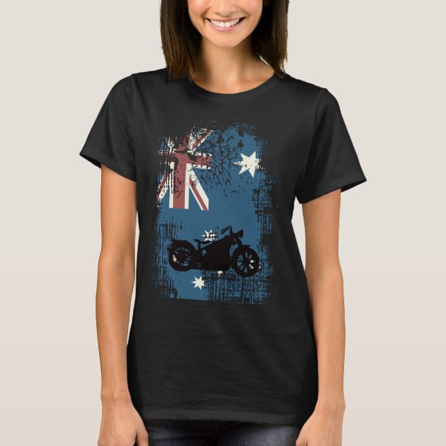 Australian Flag Motorcycle Biker Patriotic Distres T-Shirt (Vorderseite)