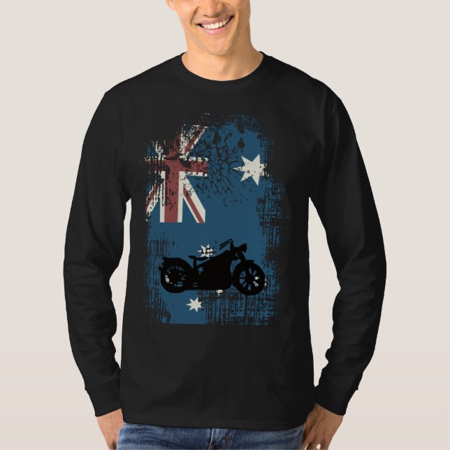 Australian Flag Motorcycle Biker Patriotic Distres T-Shirt (Vorderseite)