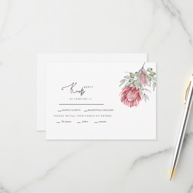 Australian Floral Foliage Wedding RSVP Karte (Vorderseite/Rückseite Beispiel)
