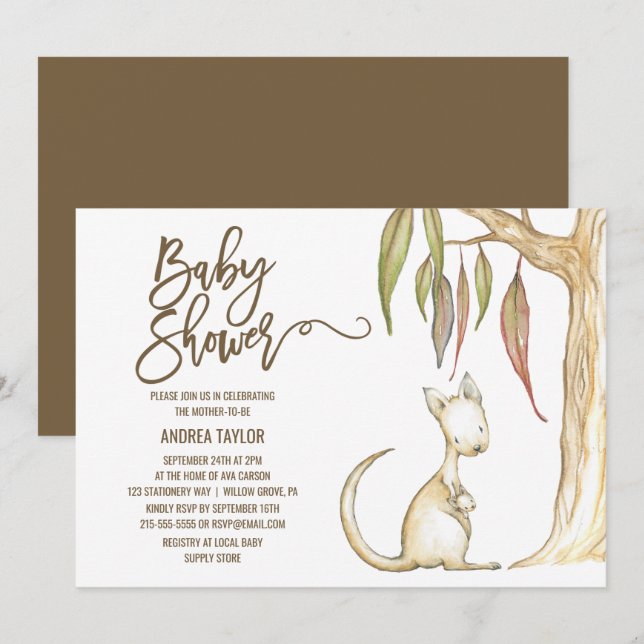 Australian Kangaroo & Joey Neutral Baby Shower Einladung (Vorne/Hinten)