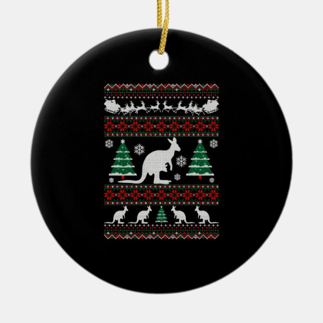 Australian Kangaroo Ugly Christmas Tshirt Keramik Ornament (Vorne)
