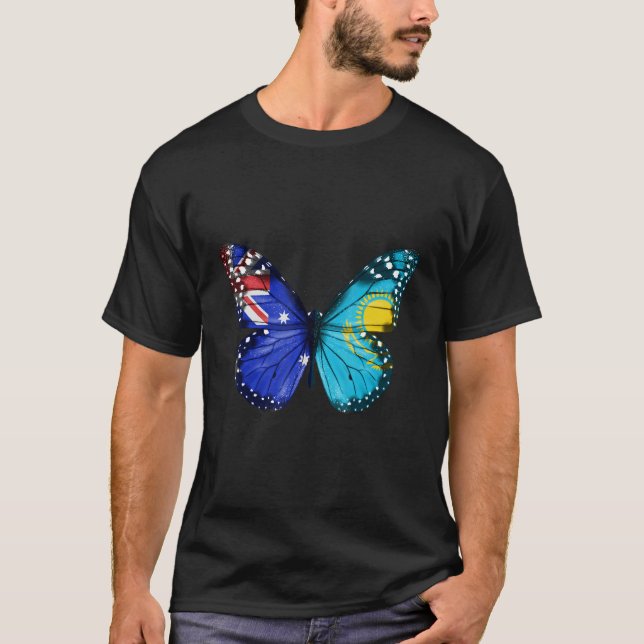 Australian Kazakhstani Flag Butterfly T-Shirt (Vorderseite)