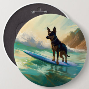 Australian Kelpie Beach Surfing Painting Button