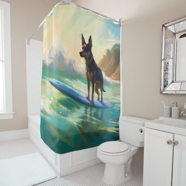 Australian Kelpie Beach Surfing Painting Duschvorhang (Beispiel)