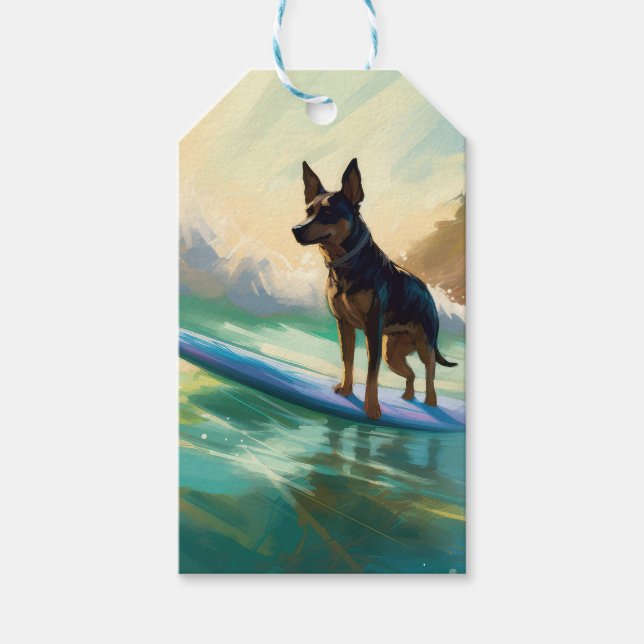 Australian Kelpie Beach Surfing Painting Geschenkanhänger (Vorderseite)