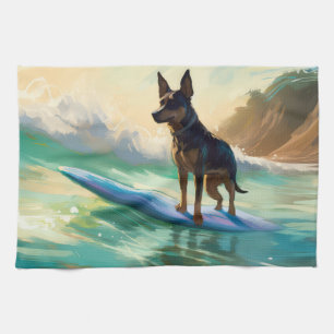 Australian Kelpie Beach Surfing Painting Geschirrtuch