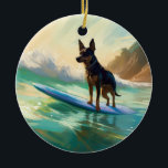 Australian Kelpie Beach Surfing Painting Keramik Ornament<br><div class="desc">Tauchen Sie ein in die spielerische Welt des Kaninchen-Abenteuers mit diesem faszinierenden Bild. Ein gepflegter Hund geht zu den Wellen und reitet geschickt auf einem sonnengeküssten Strand. Das lebendige Kunstwerk vereint wunderbar das Wesentliche der Erregung am Strand, während der Hund furchtlos auf den Wellen reitet und den Geist von Spaß...</div>