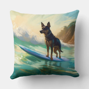Australian Kelpie Beach Surfing Painting Kissen