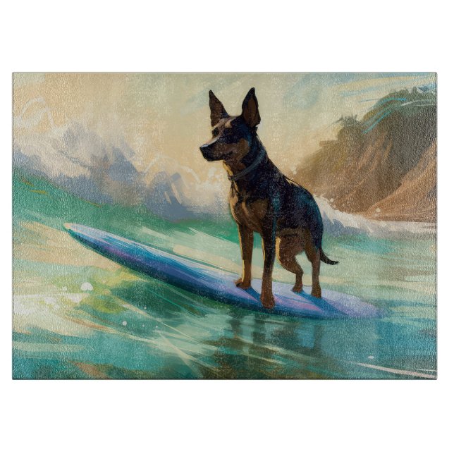 Australian Kelpie Beach Surfing Painting Schneidebrett (Vorderseite)