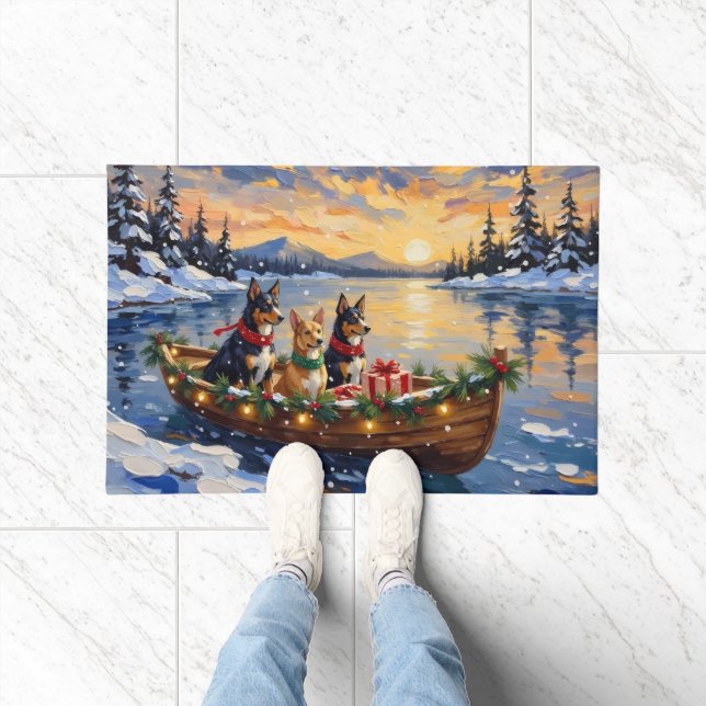 Australian Kelpie Christmas Boat Holiday Fußmatte (Indoor)