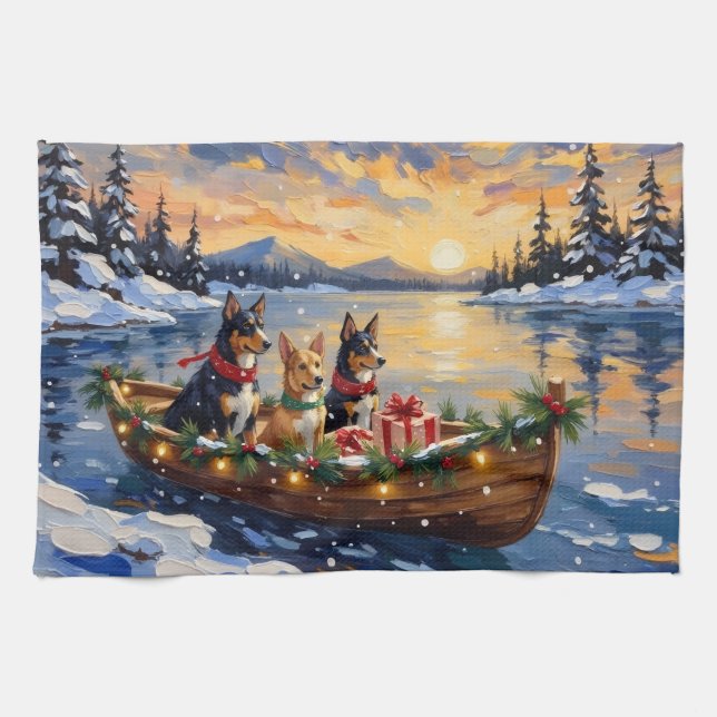 Australian Kelpie Christmas Boat Holiday Geschirrtuch (Horizontal)